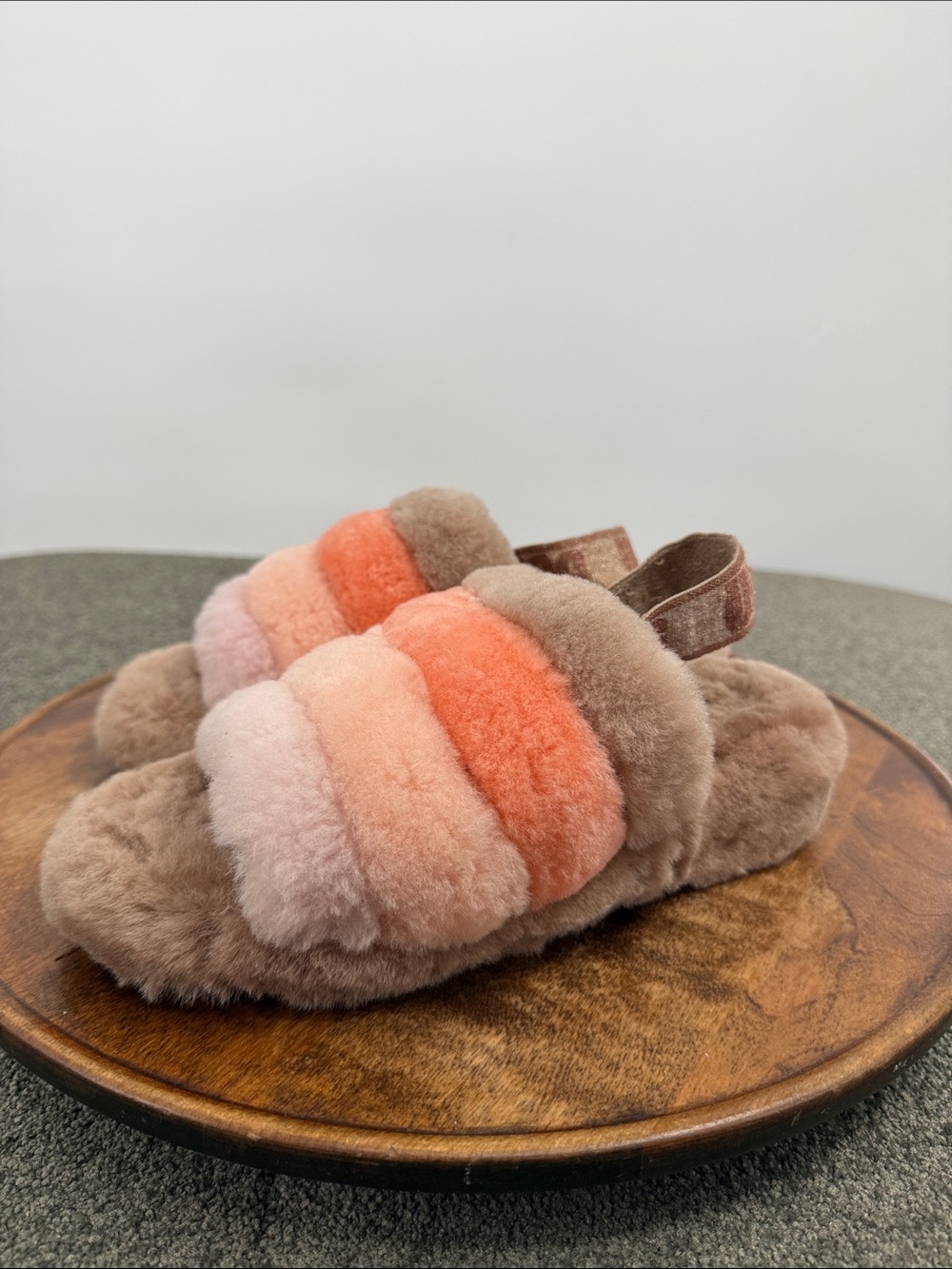 Ugg Shoes Wm 7 Fluff Yeah Plush Fuzzy Slide Slippers Peach Tan Slingback